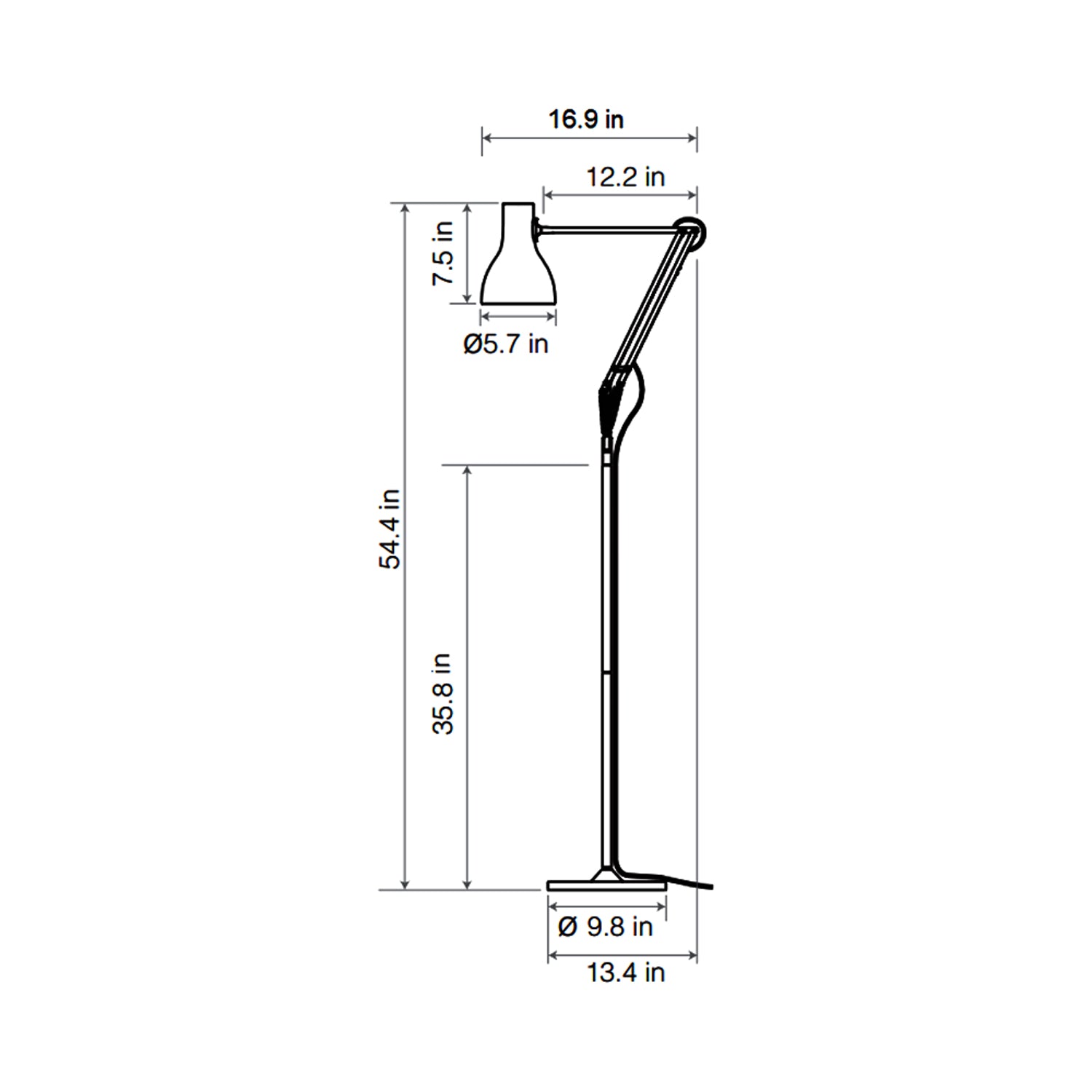 Type 75 Paul Smith Floor Lamp - line drawing.