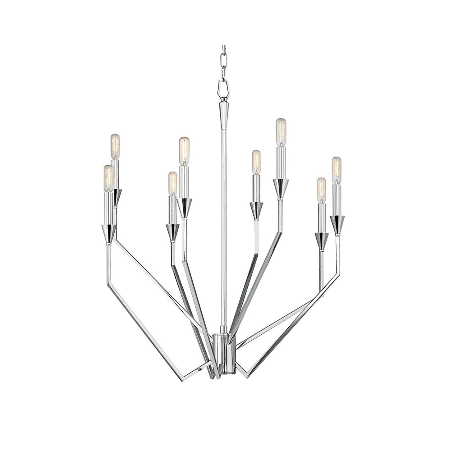 Archie Chandelier in 8-Light/Polished Nickel.