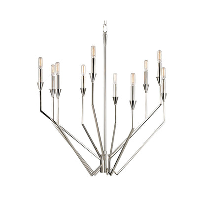 Archie Chandelier in 10-Light/Polished Nickel.