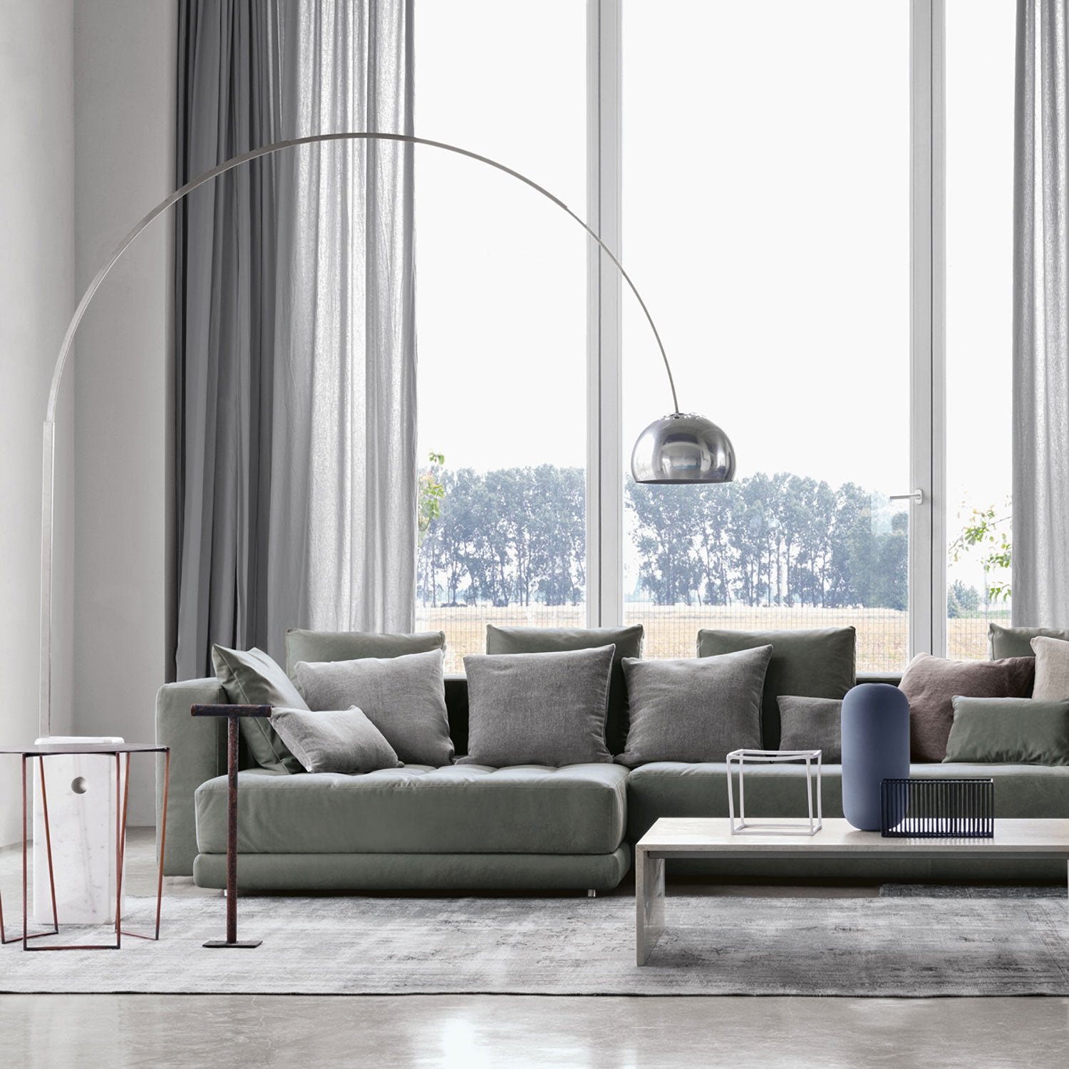 Arco Floor Lamp in living room.