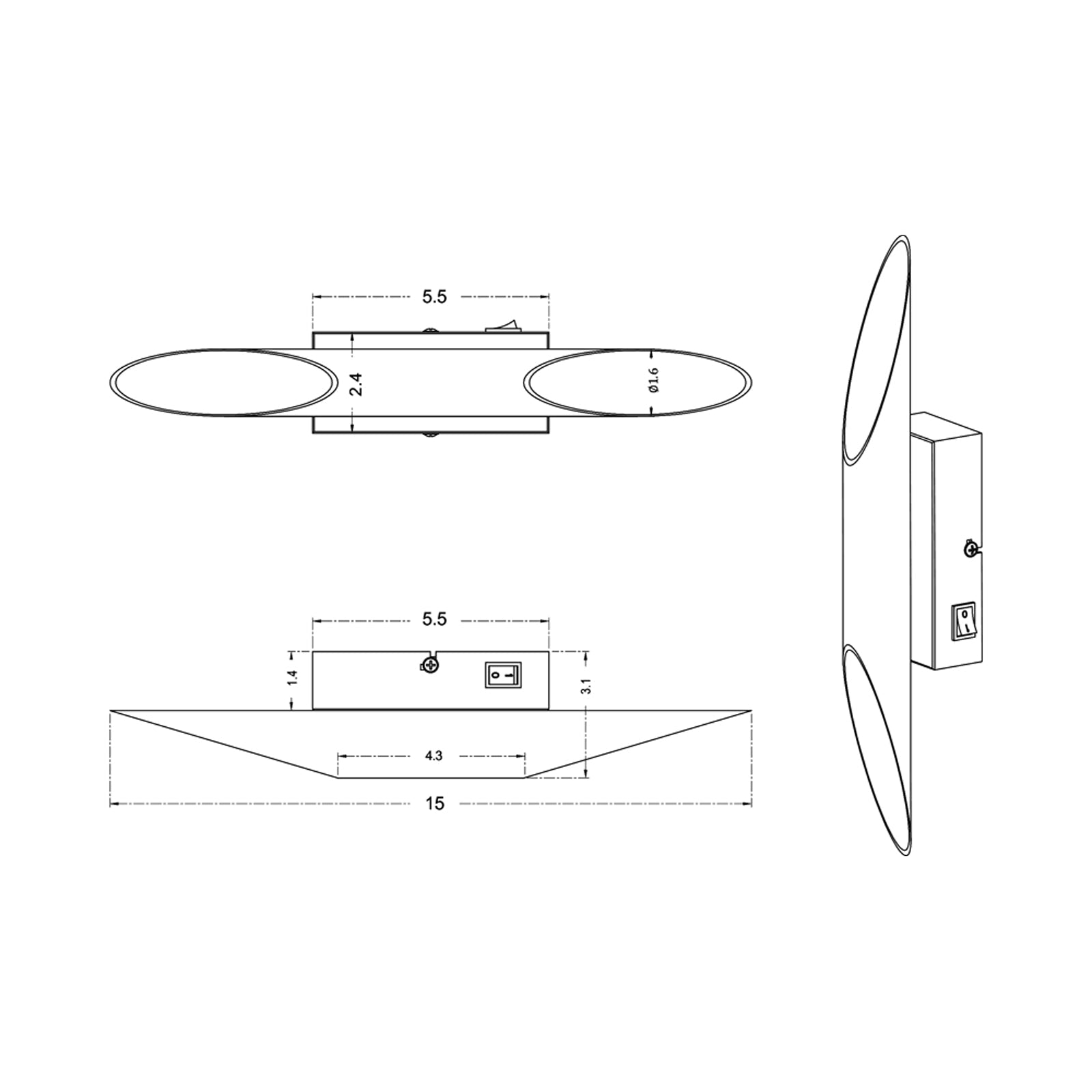 Bolero LED Wall Light - line drawing.