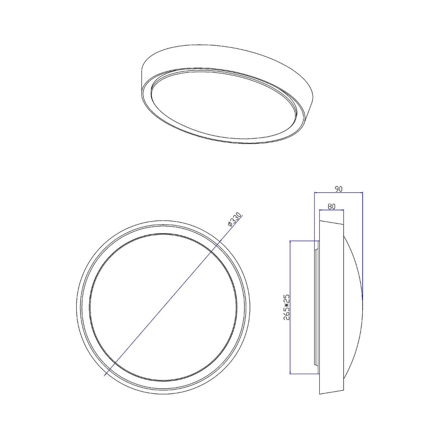 Clarimo LED Flush Mount Ceiling Light - line drawing.