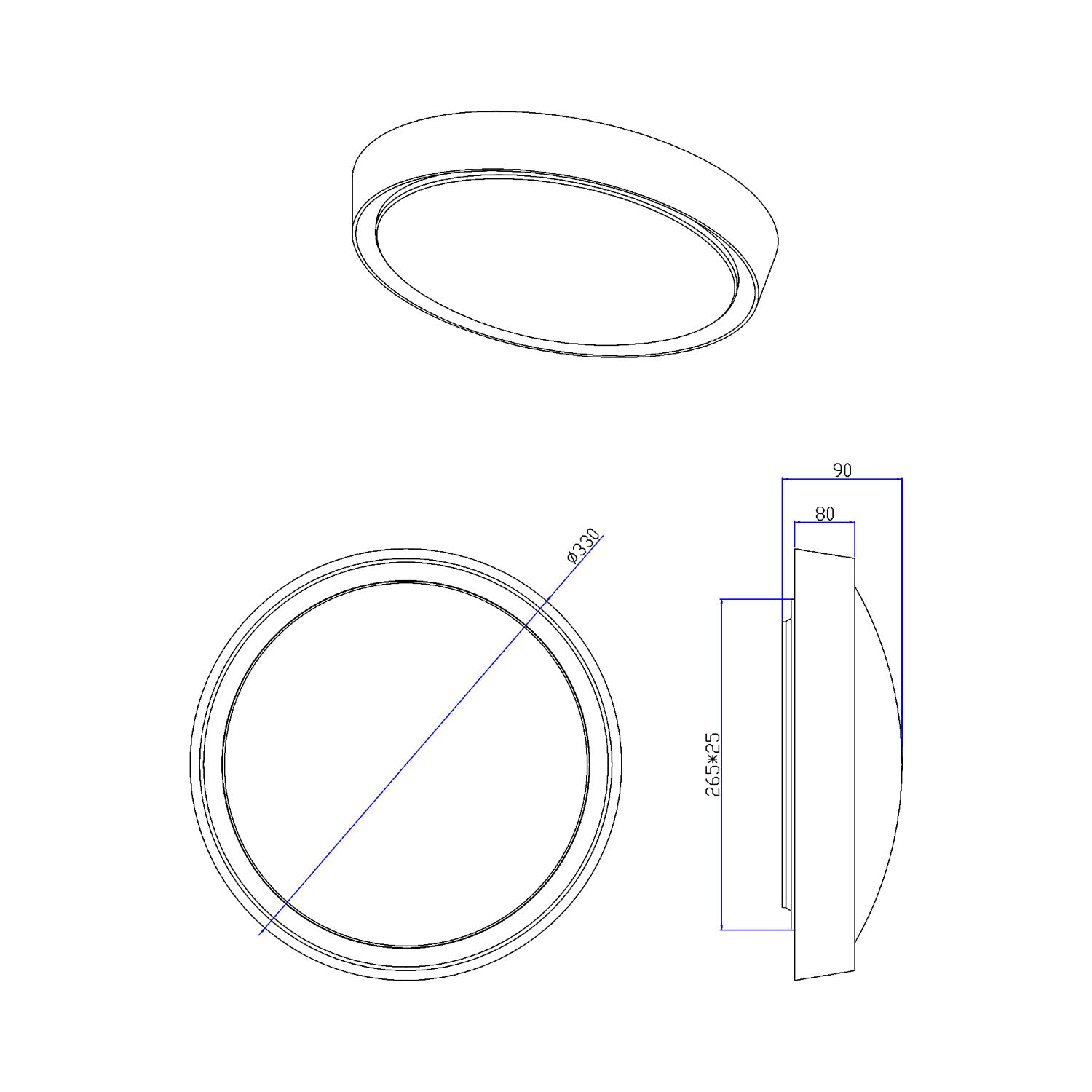 Clarimo LED Flush Mount Ceiling Light - line drawing.