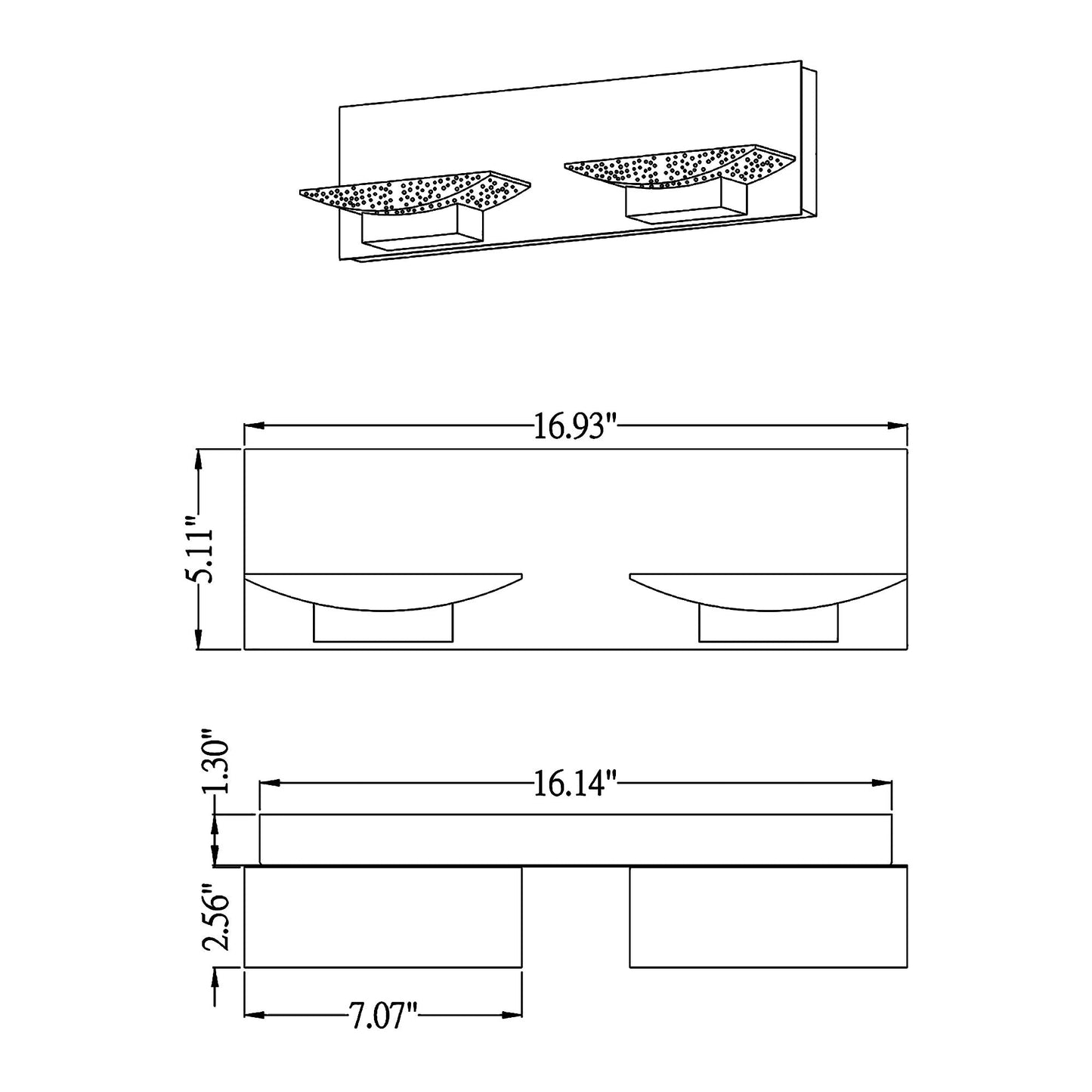 H2O LED Bath Wall Light - line drawing.