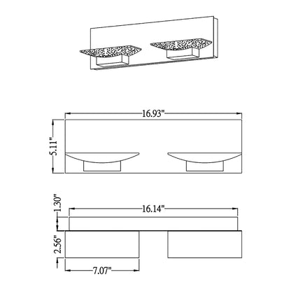 H2O LED Bath Wall Light - line drawing.