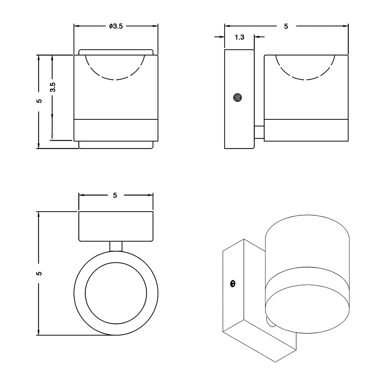 H2O LED Wall Light - line drawing.