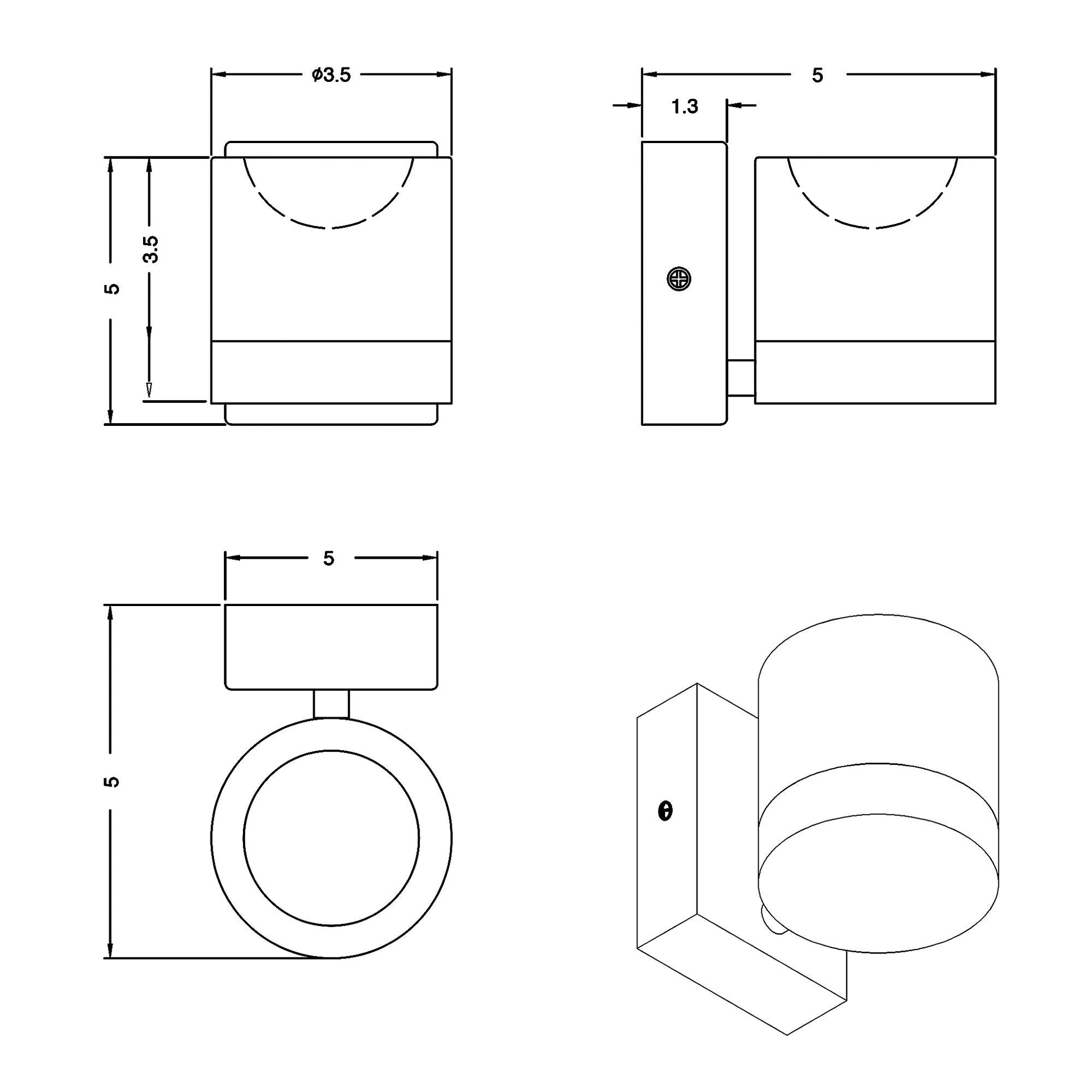 H2O LED Wall Light - line drawing.