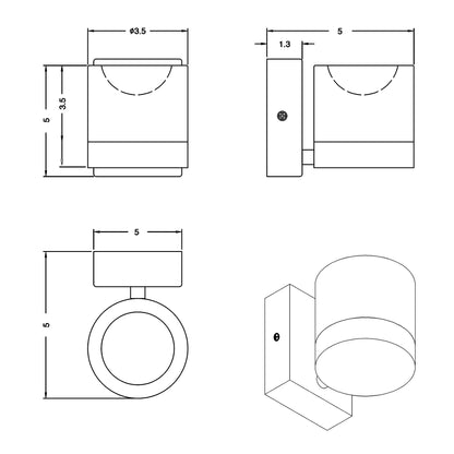 H2O LED Wall Light - line drawing.