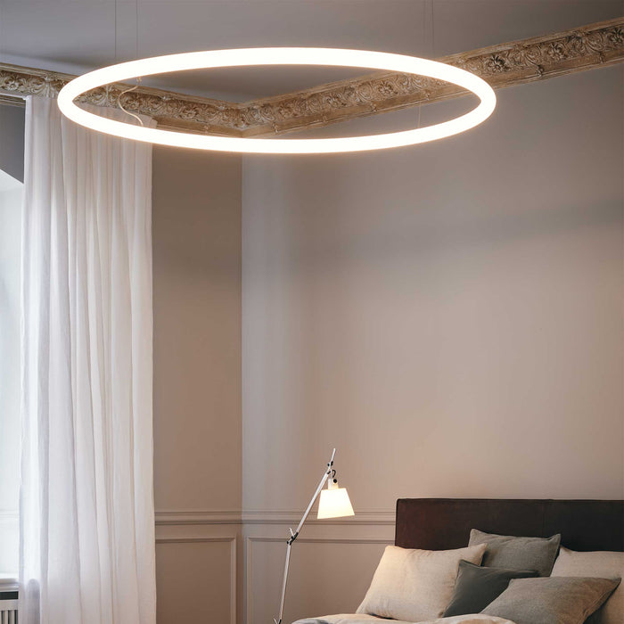 Alphabet of Light LED Circular Suspension Light in bedroom.