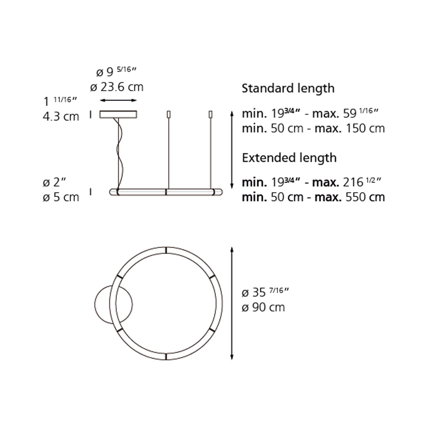 Alphabet of Light LED Circular Suspension Light - line drawing.