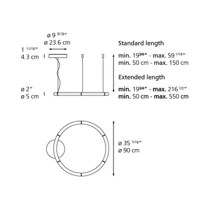 Alphabet of Light LED Circular Suspension Light - line drawing.