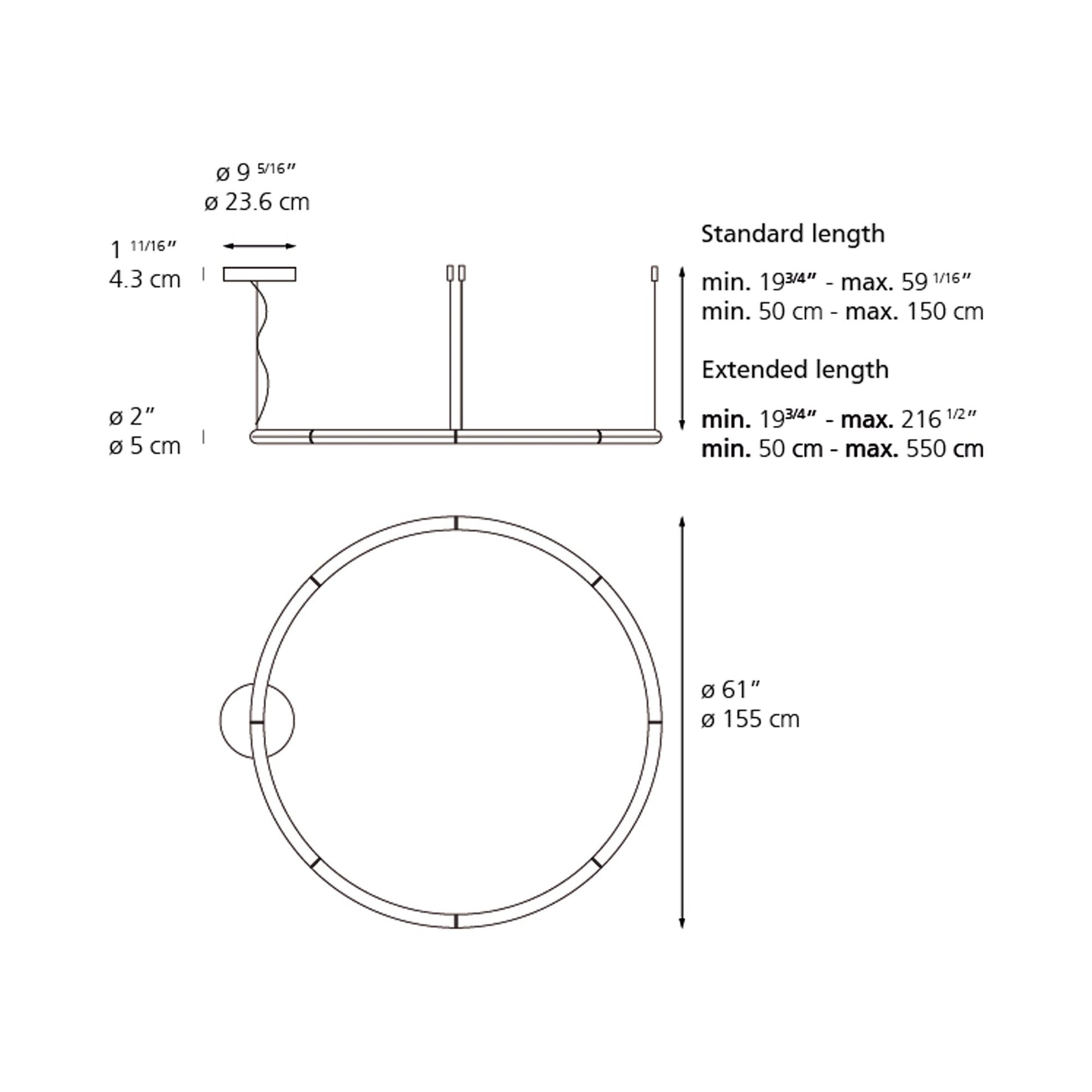 Alphabet of Light LED Circular Suspension Light - line drawing.