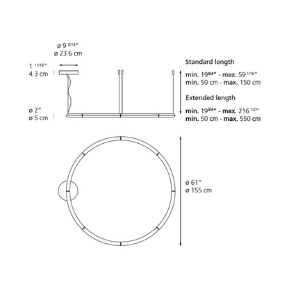 Alphabet of Light LED Circular Suspension Light - line drawing.