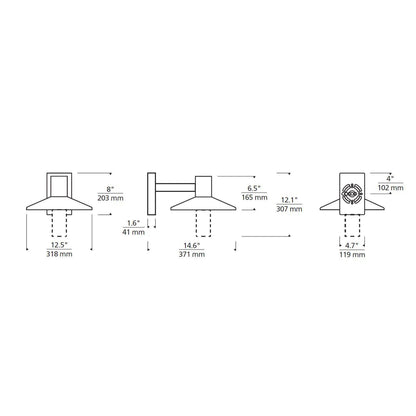 Ash Outdoor LED Wall Light - line drawing.