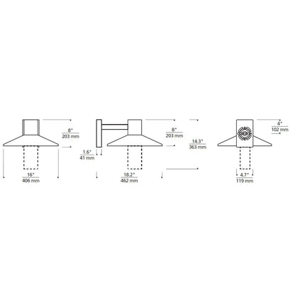 Ash Outdoor LED Wall Light - line drawing.