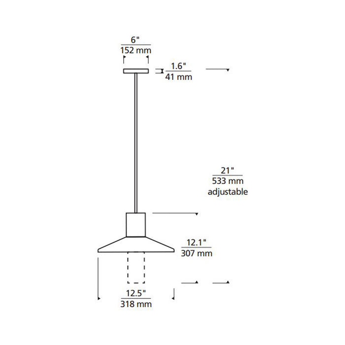 Ash Outdoor LED Pendant Light with Clear Cylinder - line drawing.