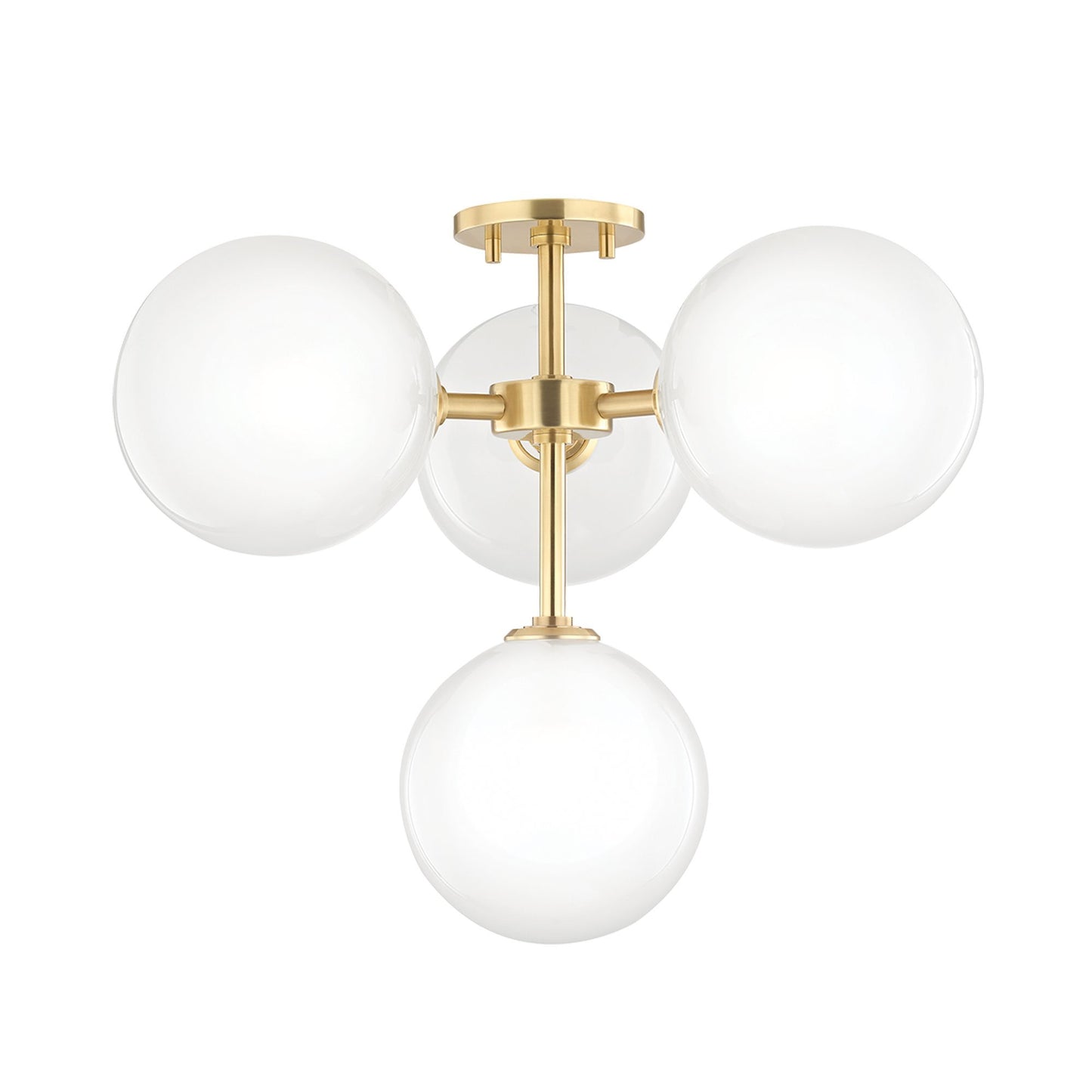 Ashleigh 4-Light LED Semi-Flush Mount Ceiling Light in Aged Brass.