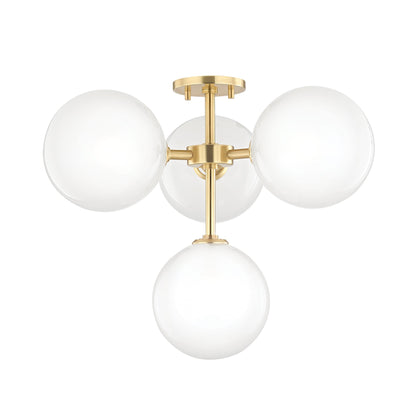 Ashleigh 4-Light LED Semi-Flush Mount Ceiling Light in Aged Brass.