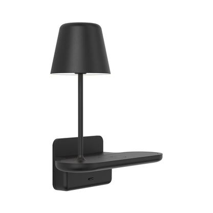 Ito LED Wall Light With Charging Shelf in Matt Black.