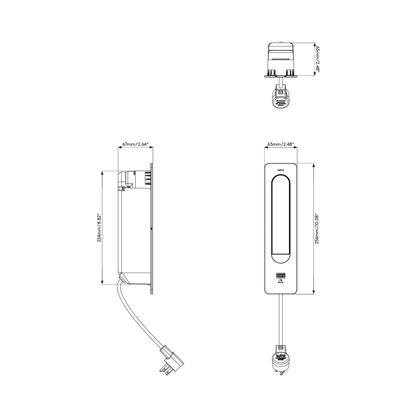 Keta LED Reading Wall Light - line drawing.