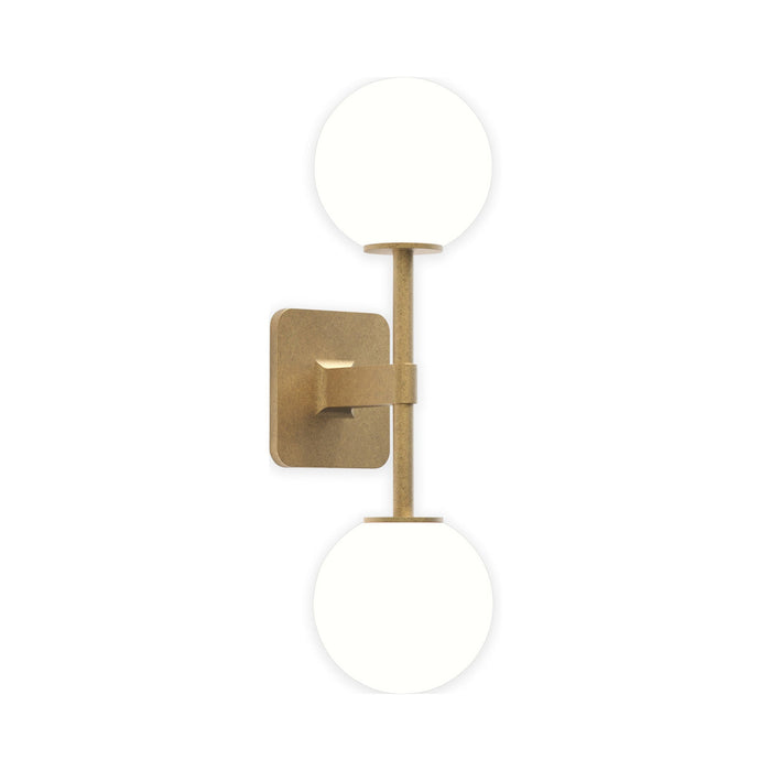 Tacoma Twin LED Wall Light in Antique Brass/White Glass.