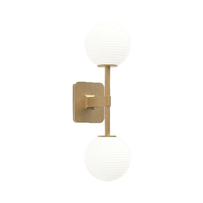 Tacoma Twin LED Wall Light in Antique Brass/White Ribbed Glass.