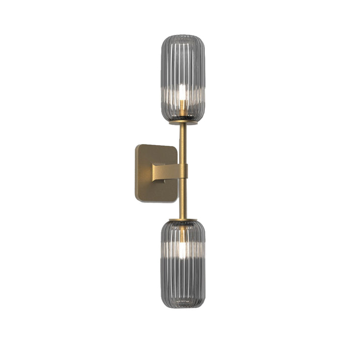 Tacoma Twin LED Wall Light in Antique Brass/Reed Ribbed Glass.