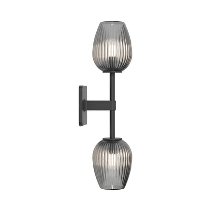 Tacoma Twin LED Wall Light in Matt Black/Tulip Ribbed Glass.