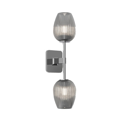 Tacoma Twin LED Wall Light in Polished Chrome/Tulip Ribbed Glass.