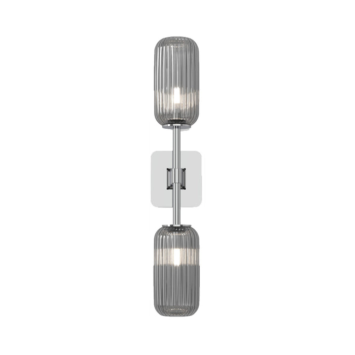 Tacoma Twin LED Wall Light in Polished Chrome/Reed Ribbed Glass.