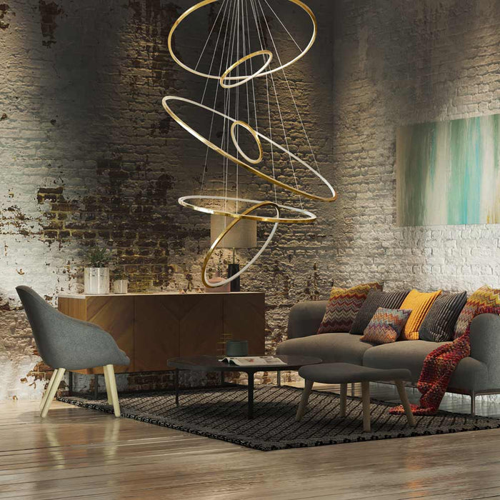 Aria Vertical LED Chandelier in living room.