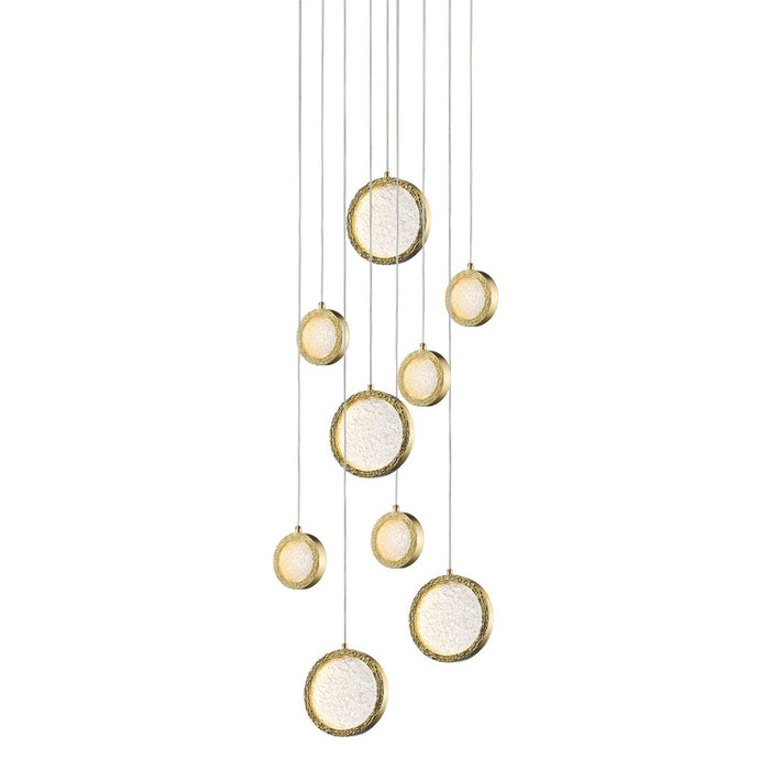 Bottega LED Multi Light Pendant Light in Polished Brass.