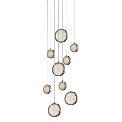 Bottega LED Multi Light Pendant Light in Polished Nickel.