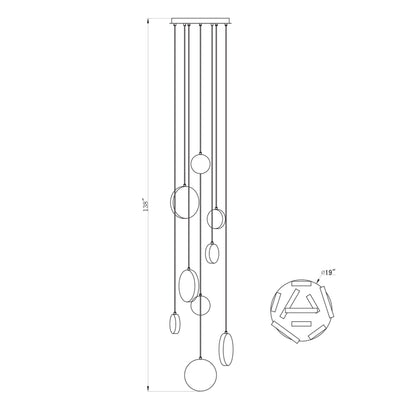 Bottega LED Multi Light Pendant Light - line drawing.