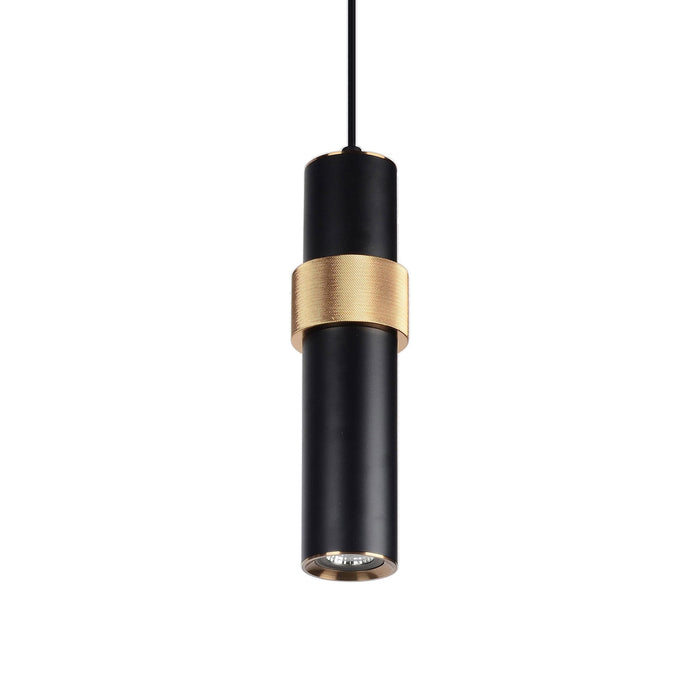 Cicada Band Pendant Light in Black with Brass Knurled Ring.