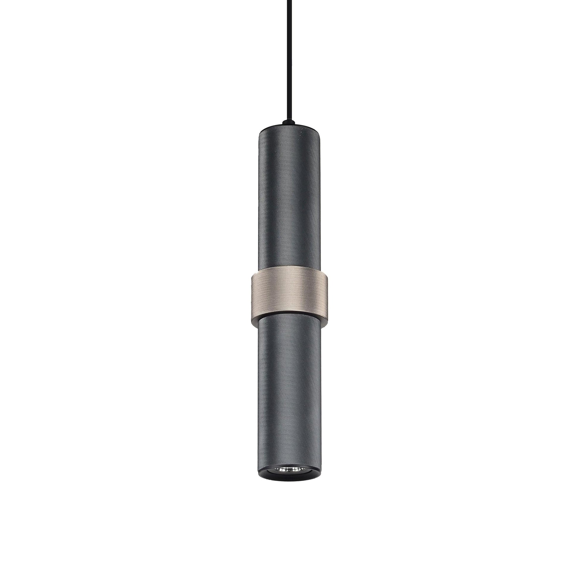 Cicada Band Pendant Light in Dark Grey with Light Grey Knurled Ring.