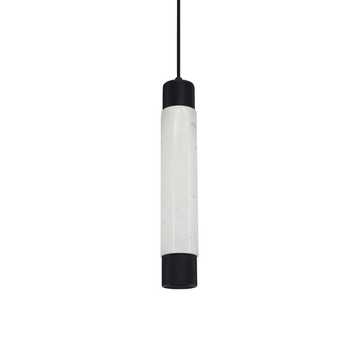 Cicada Marble Pendant Light in White Marble with Knurled Accent.
