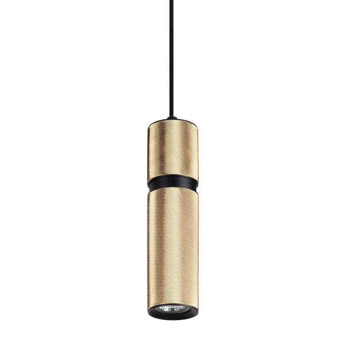 Cicada Pendant Light in Knurled Brass with Black Accents.