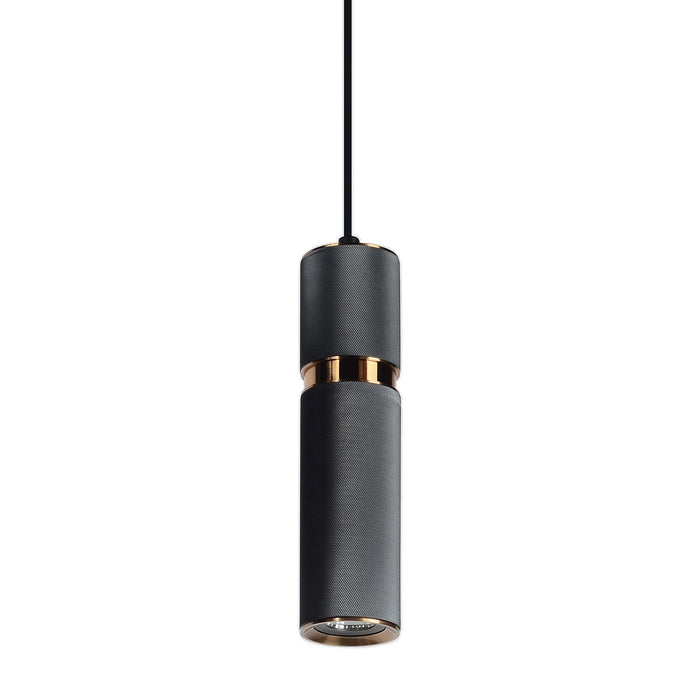 Cicada Pendant Light in Knurled Dark Grey with Aged Brass Accents.
