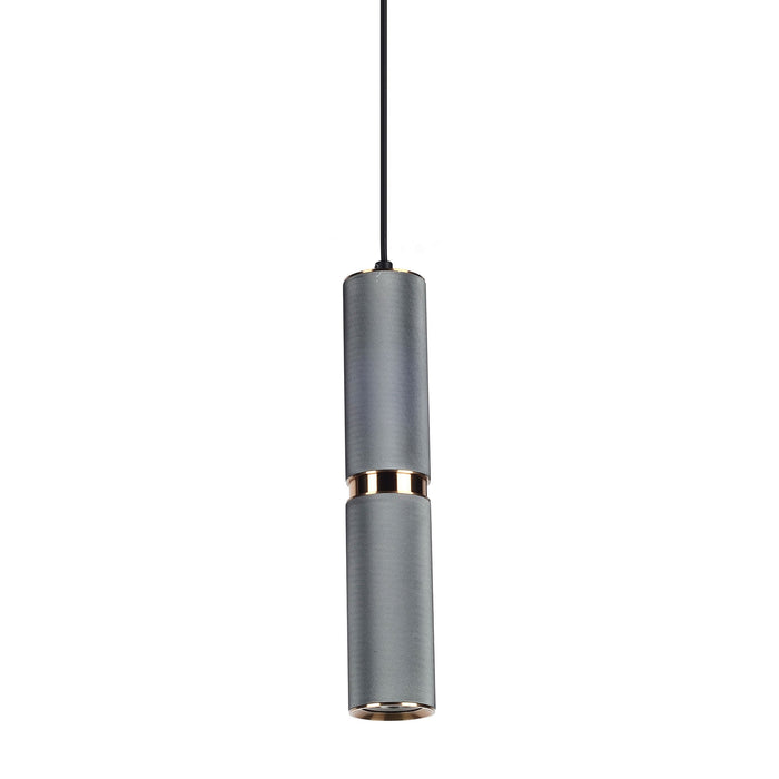 Cicada Pendant Light in Knurled Light Grey with Aged Brass Accents.