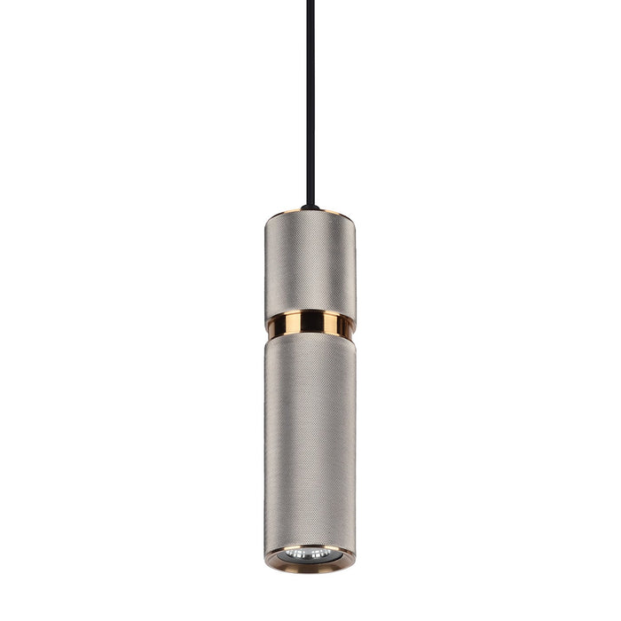 Cicada Pendant Light in Knurled Light Grey with Brass Accents.