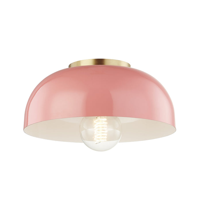 Avery 1-Light Semi-Flush Mount Ceiling Light in Aged Brass / Pink (Small).