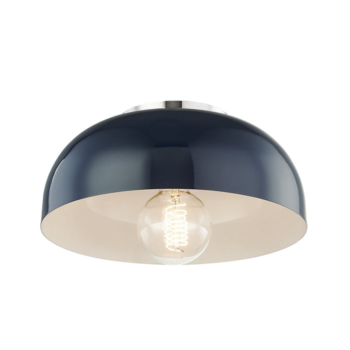 Avery 1-Light Semi-Flush Mount Ceiling Light in Polished Nickel / Navy (Small).