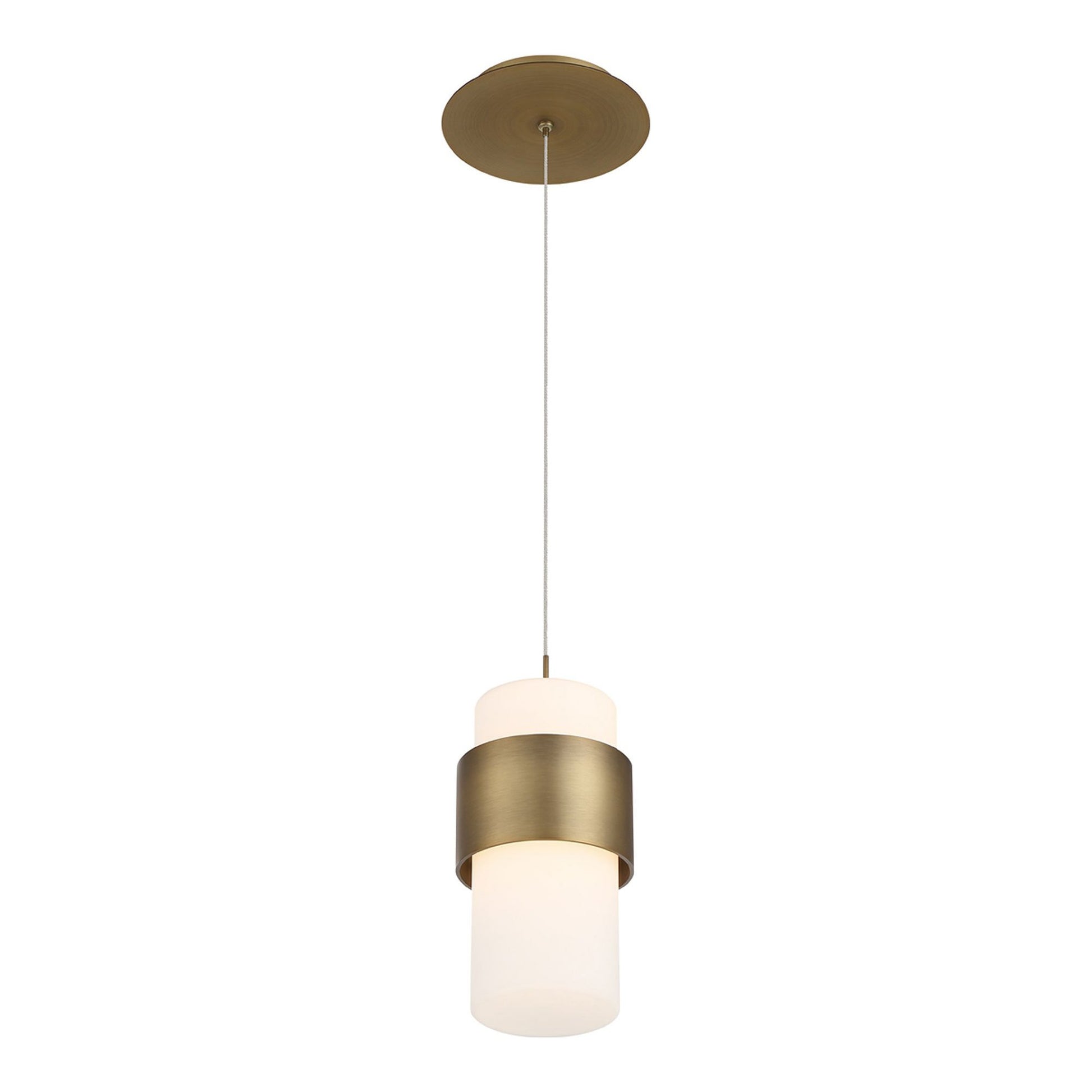 Banded LED Mini Pendant Light in Aged Brass.