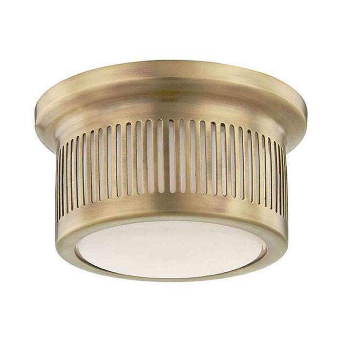 Bangor LED Flush Mount Ceiling Light in Aged Brass.