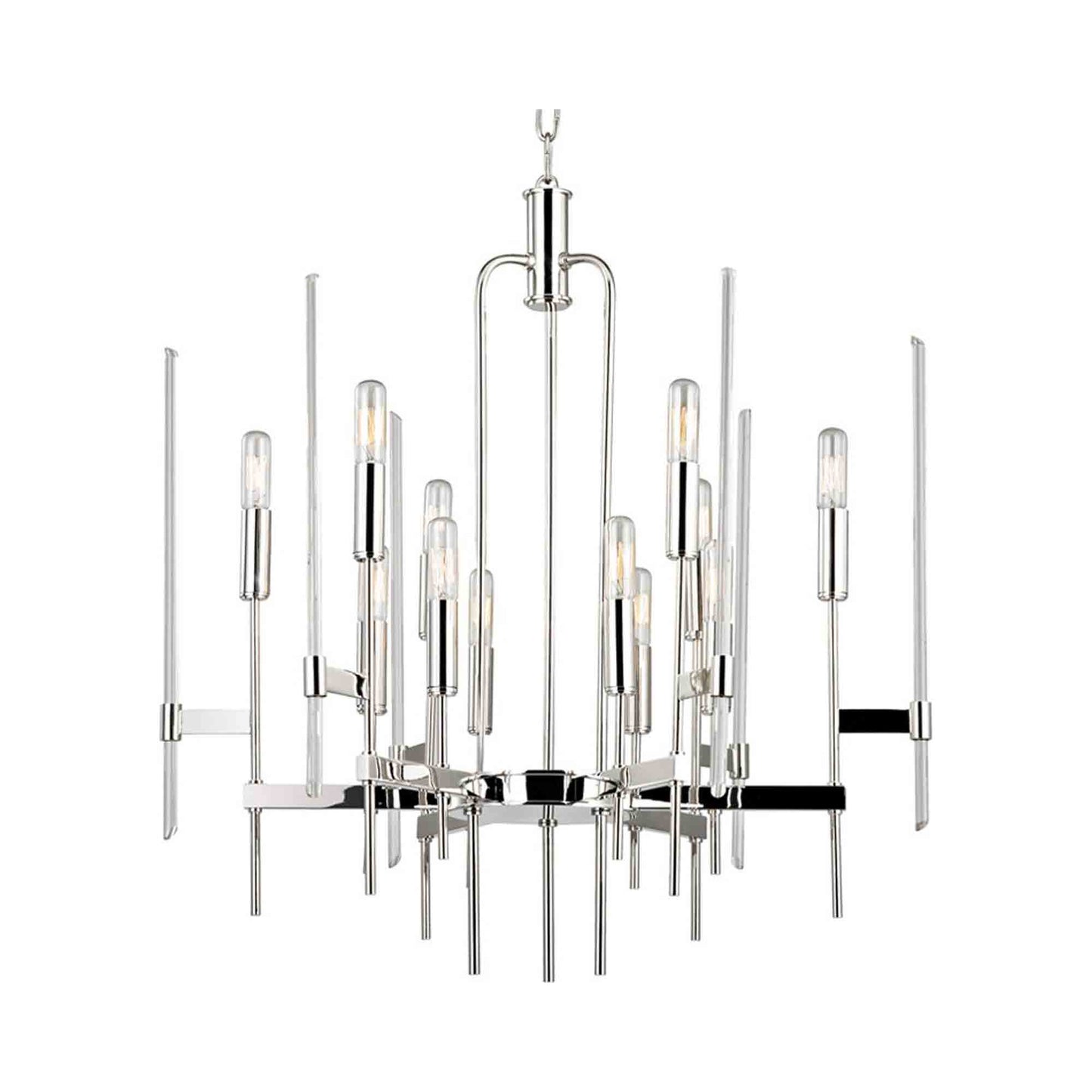 Bari Chandelier in 12-Light/Polished Nickel.