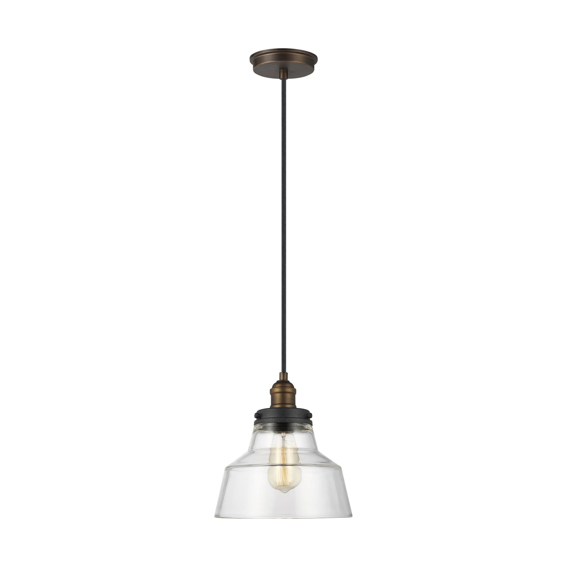 Baskin Chimney Pendant Light in Painted Aged Brass/Dark Weathered Zinc.