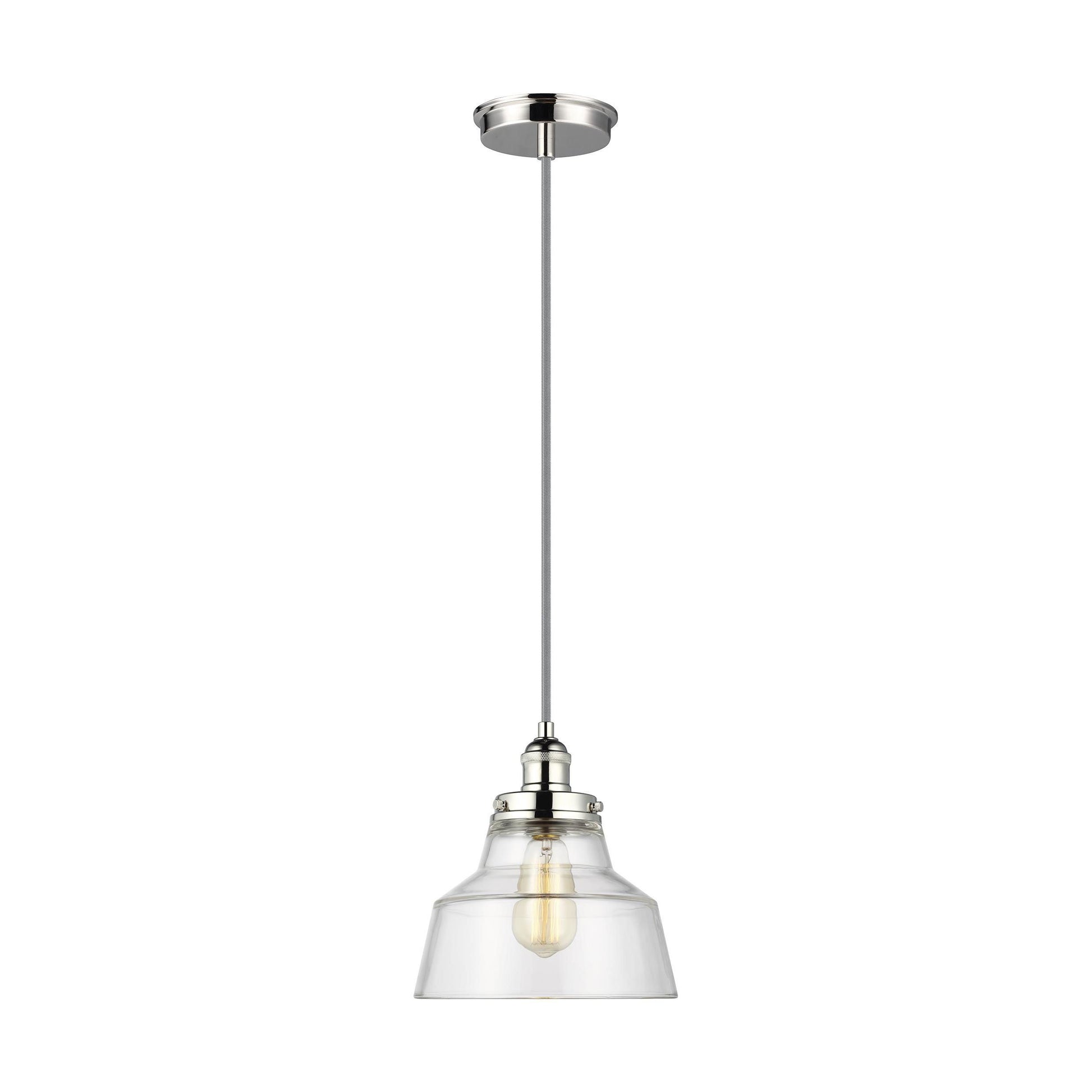 Baskin Chimney Pendant Light in Polished Nickel.
