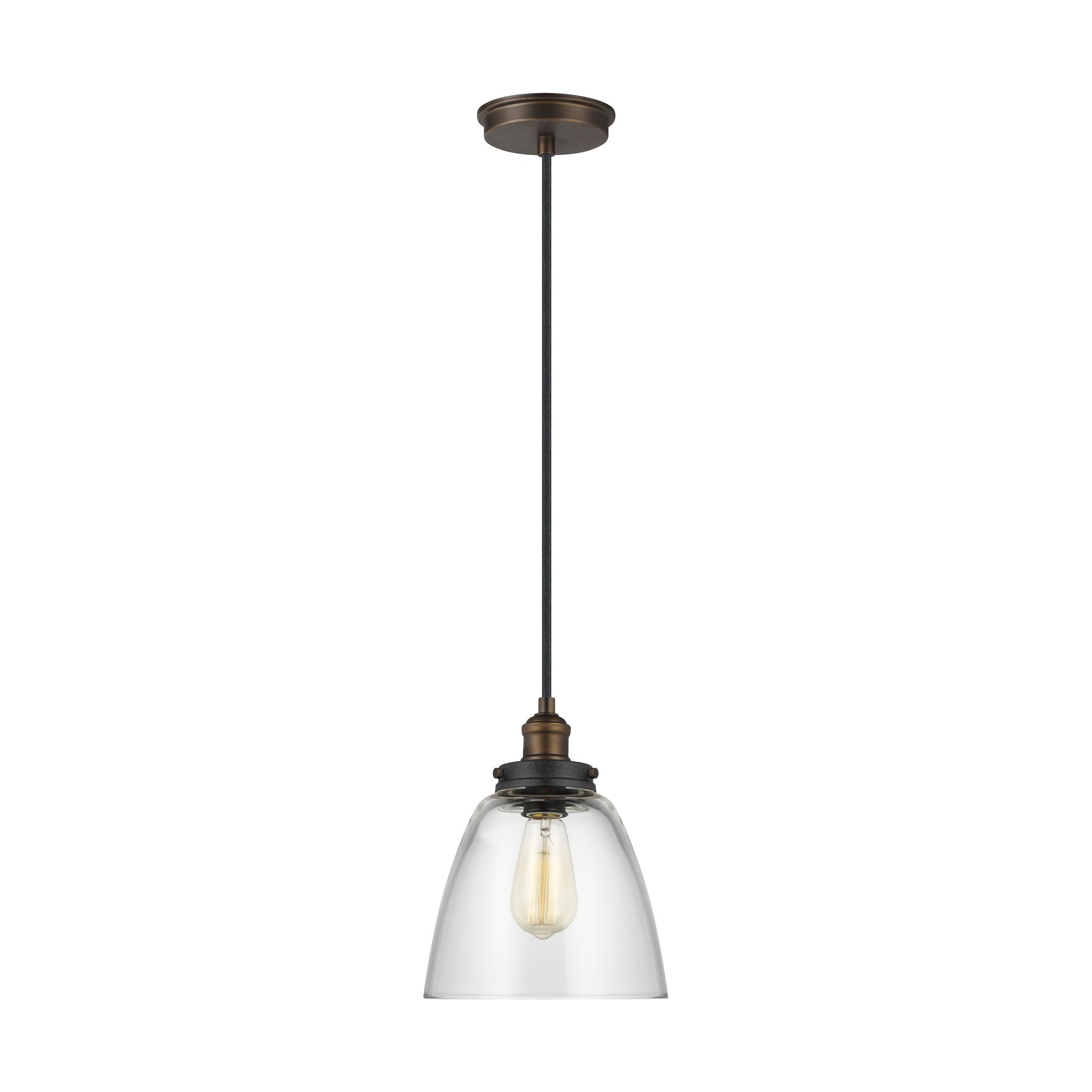 Baskin Dome Pendant Light in Painted Aged Brass/Dark Weathered Zinc.