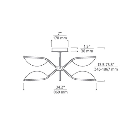 Belterra LED Semi Flush Ceiling Light - line drawing.